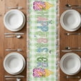 thumbnail image 6 of Easter Table Runner - 48 Inch Long, Kitchen Dining Table Runner Dresser Scarves, Gnomes Flowers Duck Eggs Green Lattice Wooden Farmhouse Decor for Coffee Tables Wedding Party Banquet, 6 of 8