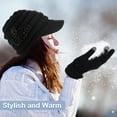 thumbnail image 7 of 4 Sets Womens Winter Visor Hats and Winter Gloves Warm Beanie Hats with Brim Sequined Flower & Touchscreen Gloves, 7 of 7