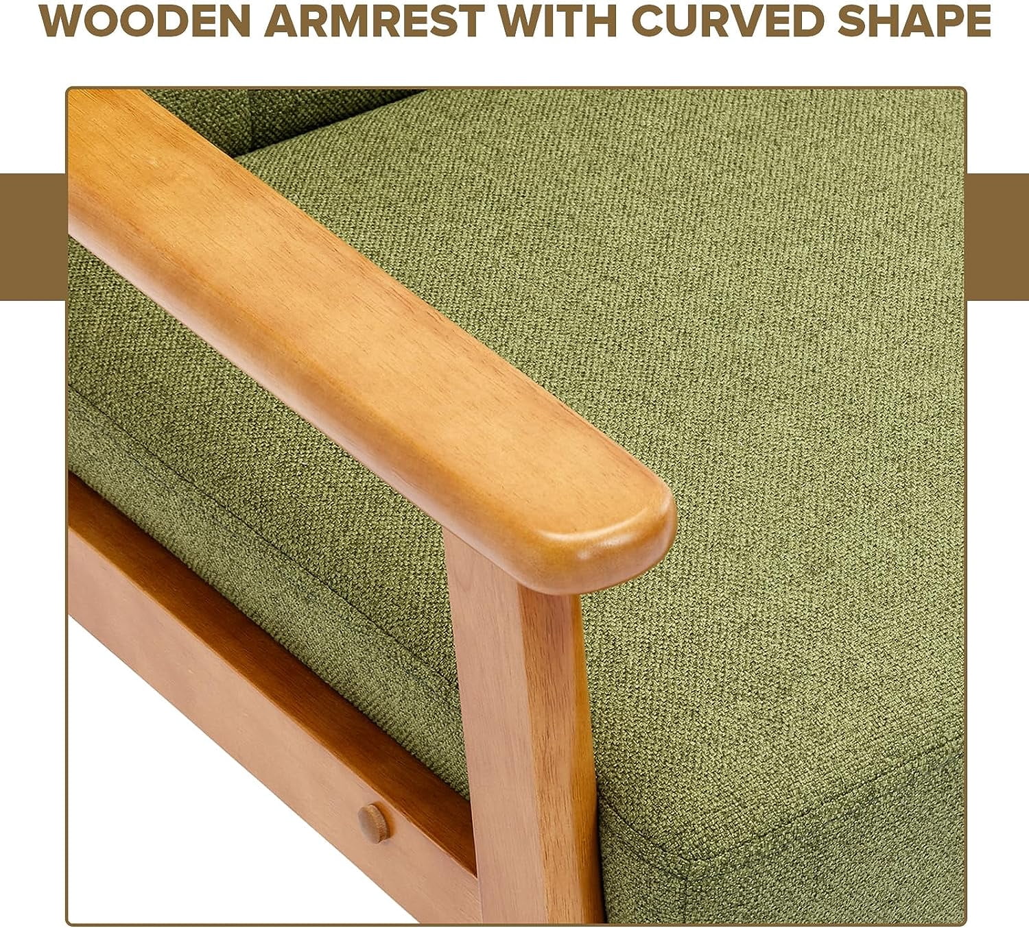 Miniyam Mid Century Modern Accent Chair with Wood Frame,Linen Fabric Single Reading Chair,Armchair for Living Room Bedroom Home Belcony Office,Green