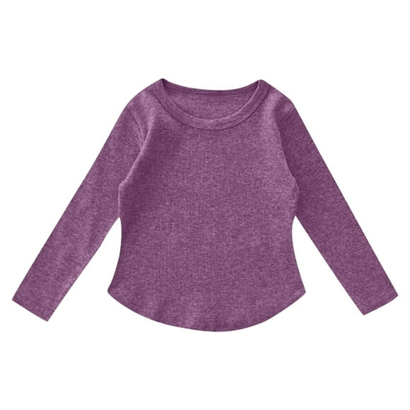 LUOGENLI T Shirt for Girls Girls Long Sleeve Shirts Kids Arc Hem Side Slit Soft Tc Tops T Shirts Maxi Shirts for Girls Purple 3-4 Years