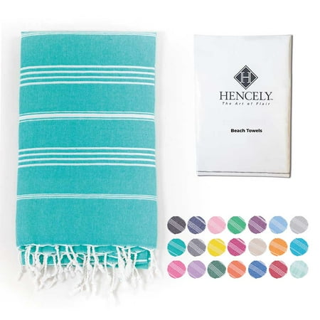 Hencely Large Beach Towel 37x70 inch Striped 100% Turkish Cotton - Mint Green