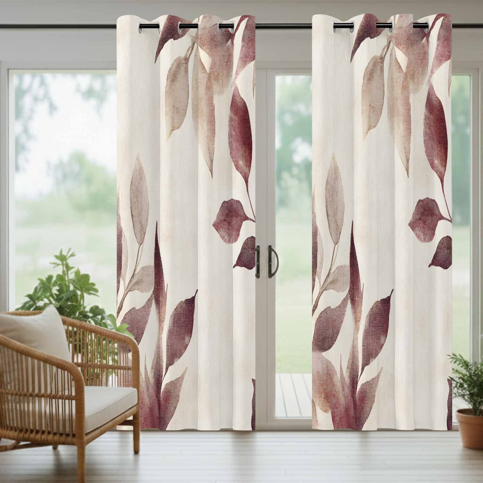 Outdoor Curtains for Patio Waterproof, Eucalyptus Leaves Windproof Pravicy Outside Porch Blackout Curtain, Brown Spring Botanical Aesthetic Sun Blocking Grommets Curtains for Cabana Gazebo 54"x108"