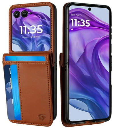 Luxury Leather Wallet Case for Motorola Razr 2024 - Brown