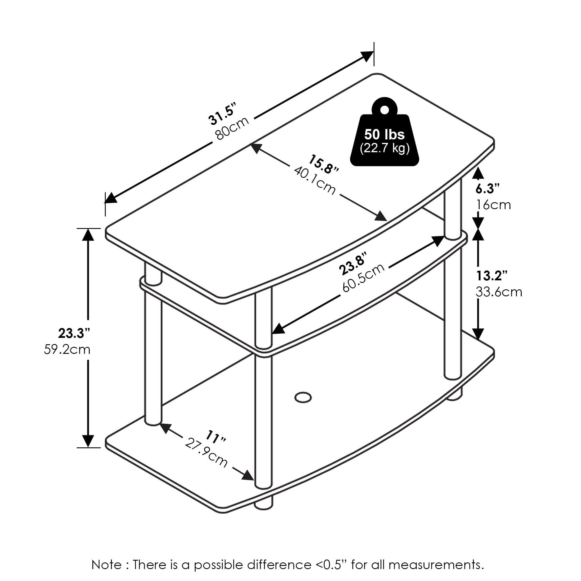 Furinno TURN-N-TUBE No Tools 3-Tier TV Stands in White/White
