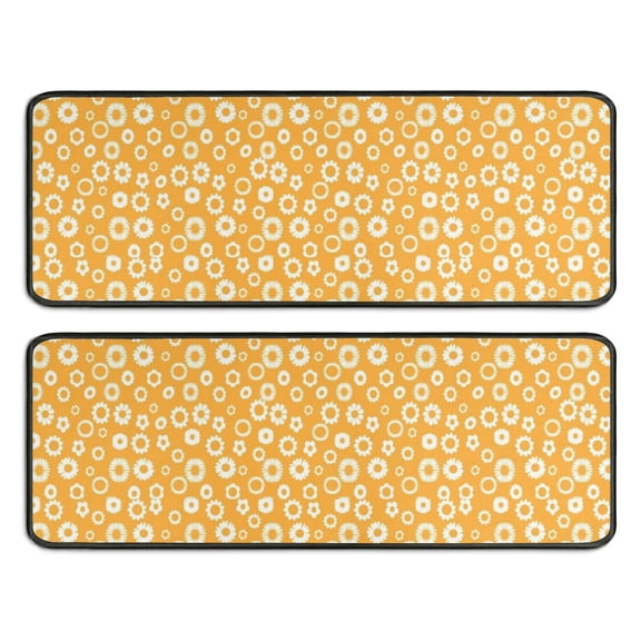 Kitchen Rugs Sets Of 2,Orange Daisy Flower Floral Pattern Anti Fatigue Kitchen Mat Rugs Non Slip Washable,Decorative Kitchen Floor Mats for Kitchen,Sink,Laundry,17"x47" 17"x47"
