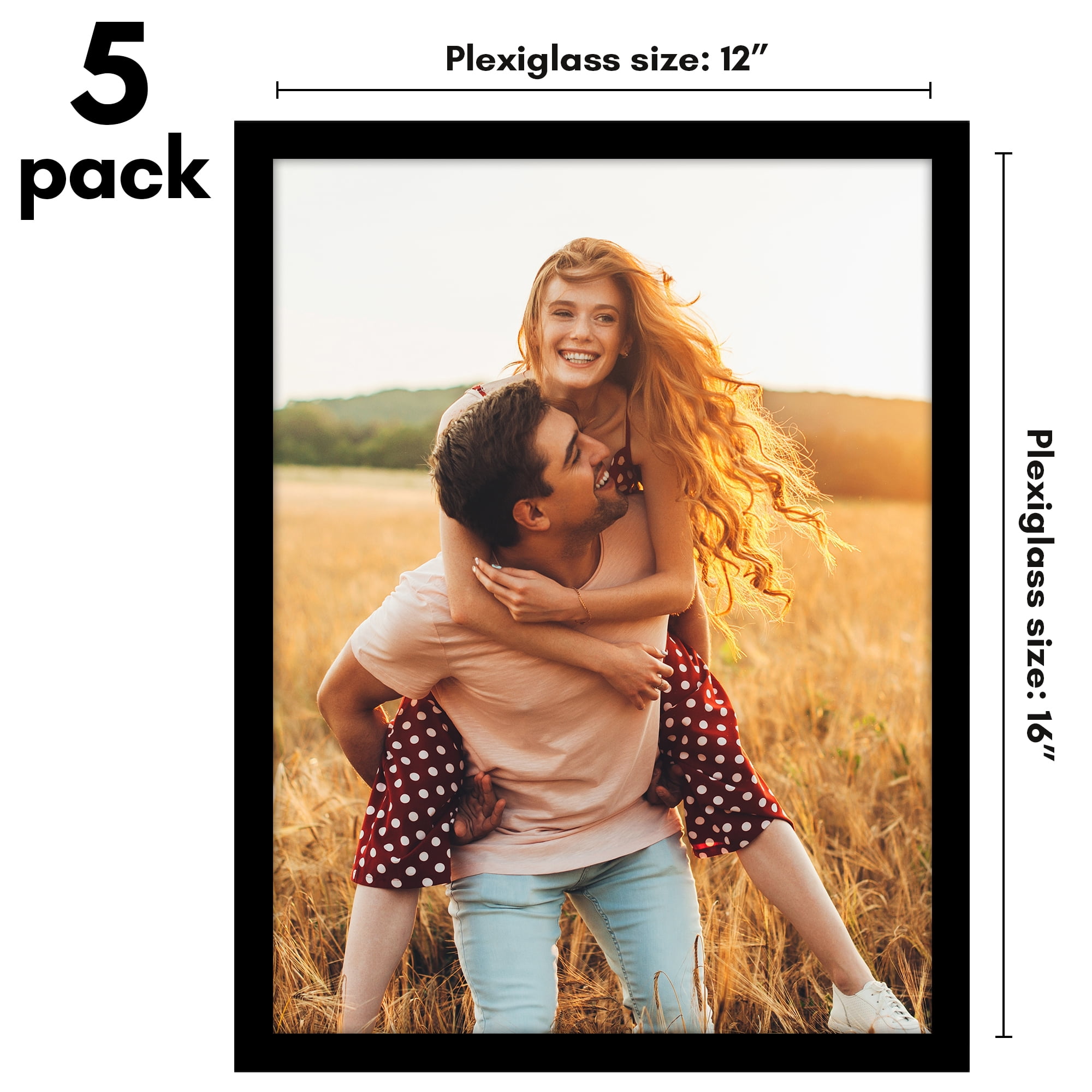 Americanflat 12x16 Picture Frame with Polished Plexiglass 5 Pack Galleria Collection Frames Wall - Black