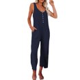thumbnail image 1 of SAYOO Women's Sleeveless Solid Color Button Jumpsuit with Pockets, Black, L, 1 of 4