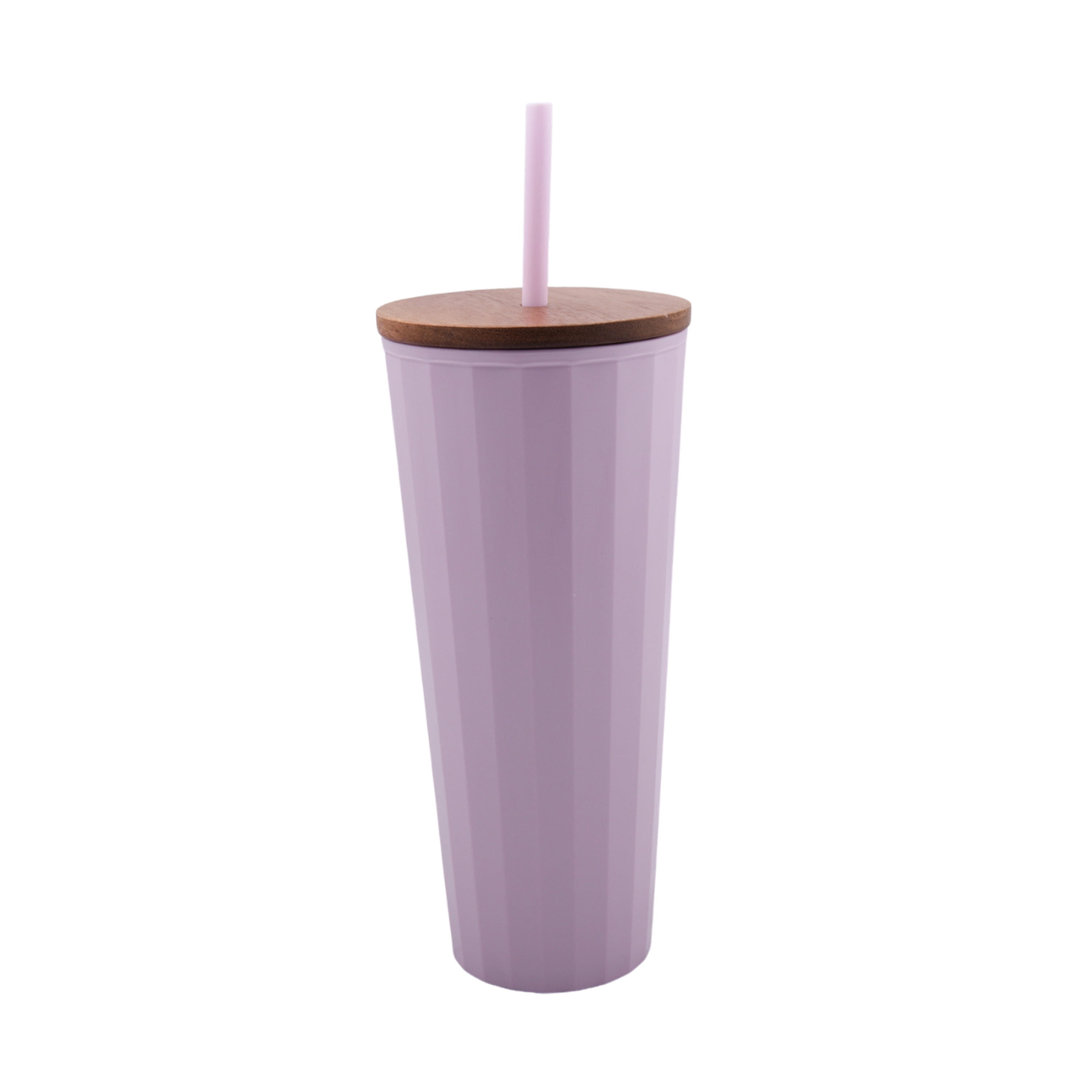 Mainstays 30-Ounce Eco-Friendly Plastic Textured Tumbler with Wood Lid and Straw, Pink
