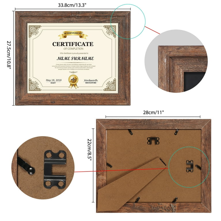 8.5 x 11 Picture Frames Set of 2 Rustic Photo Frame Diploma Document Award Certificate for Wall Hanging or Tabletop Display
