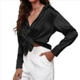 thumbnail image 1 of Blusas de Satén con Cuello en V y Larga para Mujer, Blusas de Seda de Verano, Moda 2025 Negro XL, 1 of 9