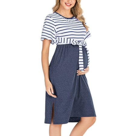 

Spdoo Women s Maternity Dress Striped Casual Maternity Swing Dress Pregnancy Clothes Knee Length with Belt