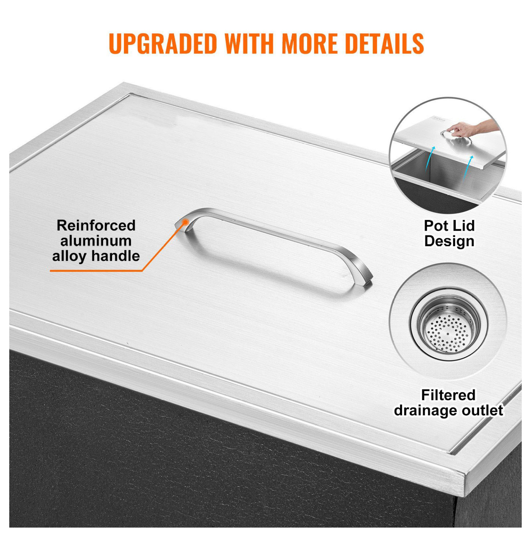 Stainless Steel Drop In Ice Chest 40qt, 22x17x12", Commercial Ice Bin, Outdoor Kitchen Cooler, Drain Included, Wine Beer
