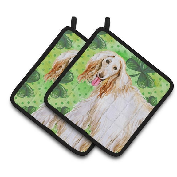 Caroline's Treasures Afghan Hound St Patrick's Pair of Pot Holders