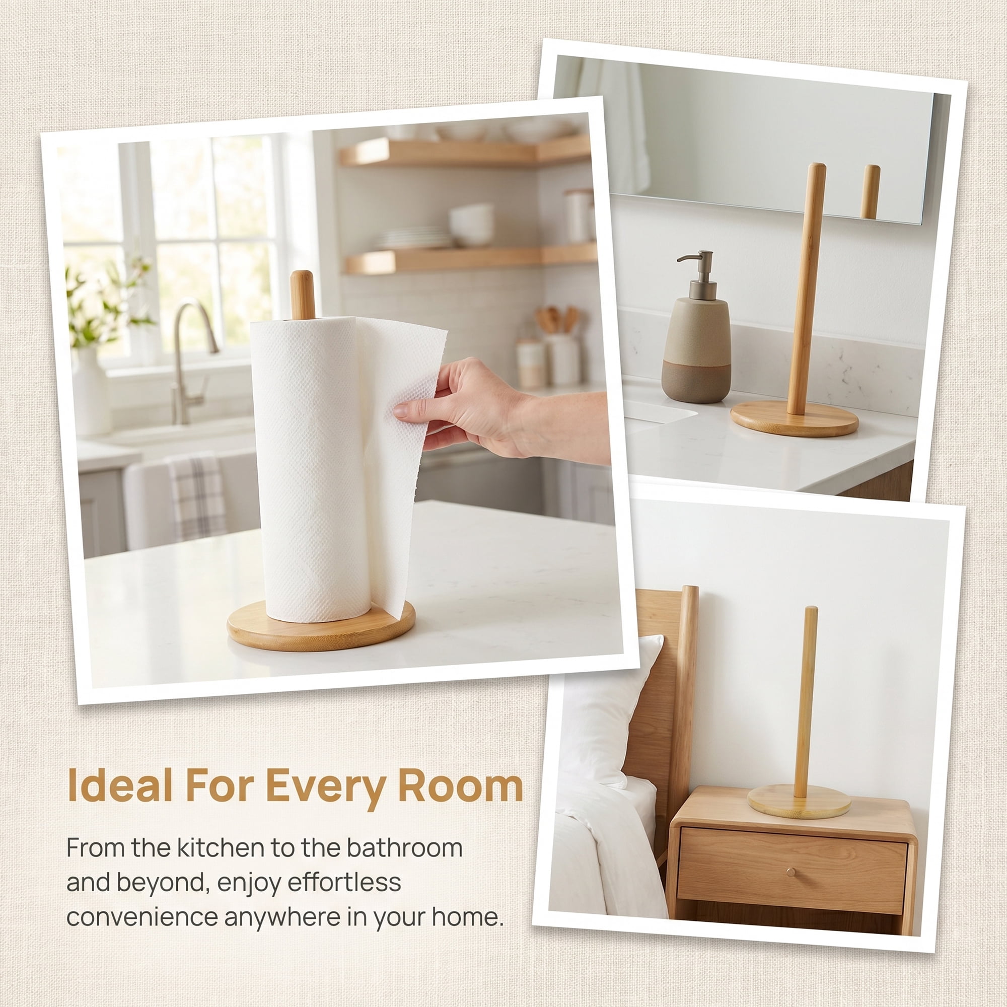 Unique Bargains Paper Towel Holder Countertop Durable Base Wood Natural G 11x4.9inch