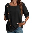 thumbnail image 1 of Camiseta Informal Holgada de Corta con Cuello Redondo y Botones de Algodón y para Mujer, Estilo Formal y de Trabajo Negro L, 1 of 7