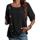 thumbnail image 1 of Camiseta Informal Holgada de Corta con Cuello Redondo y Botones de Algodón y para Mujer, Estilo Formal y de Trabajo Negro XL, 1 of 7