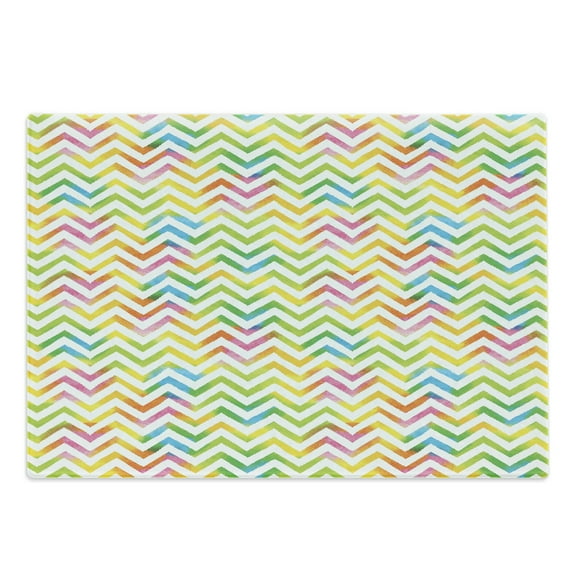 Chevron Cutting Board, Colorful Geometric Chevron Design with Grunge Properties Modern Graphic, Decorative Tempered Glass Cutting and Serving Board, Large Size, Multicolor, by Ambesonne