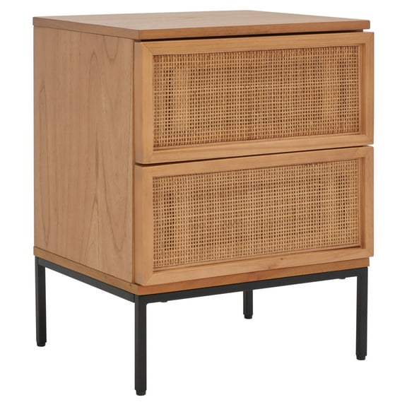 SAFAVIEH Zadie 2 Drawer Rattan Nightstand, Natural Rattan/Black Legs
