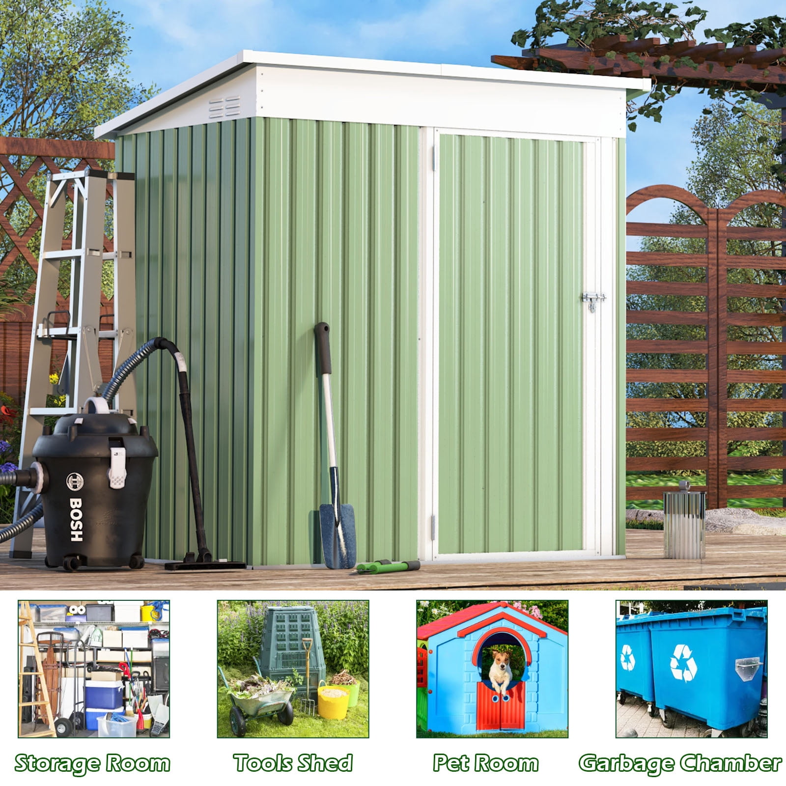 AECOJOY 5' x 3' Outdoor Metal Storage Shed with Lockable Door for Backyard in Green