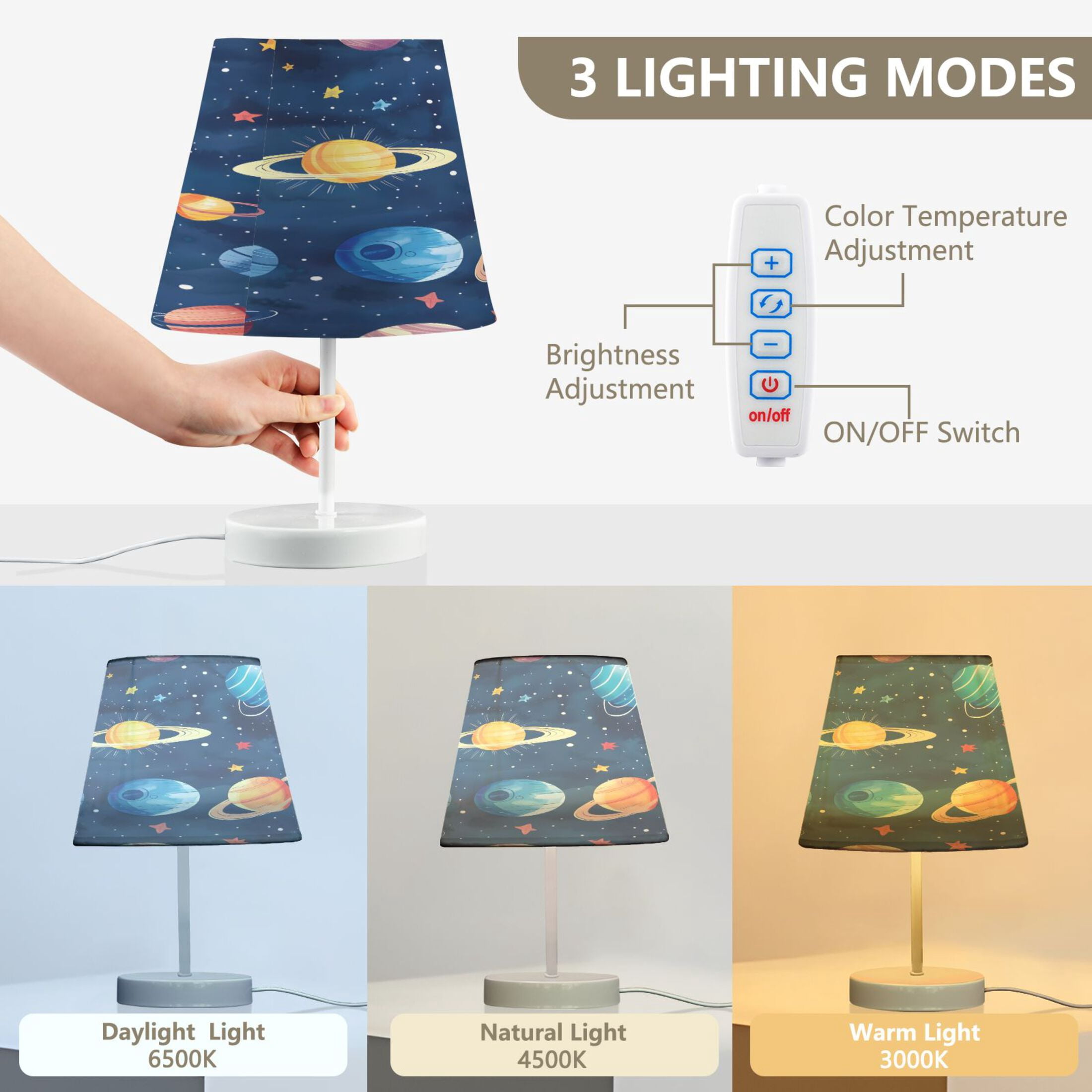 Planets Star Sun Desk Lamp LED Table Nightstand Lamps with 3 Color Temperatures for Home Bedroom Living Room Decor 8x12