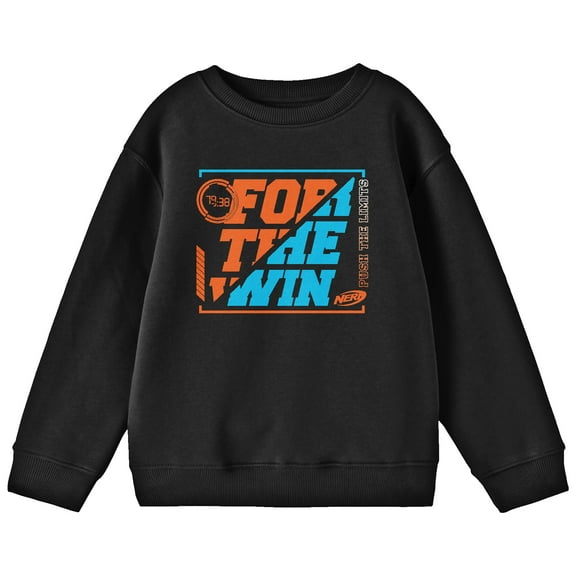 Nerf For The Win Crew Neck Long Sleeve Youth Black Sweatshirt-Medium