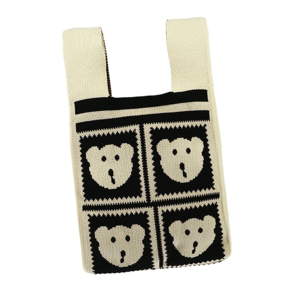 Unique Bargains 1 Pc Reusable Mesh Net Grocery Tote Bags Black Beige 14.17"x7.87" for Market Shopping