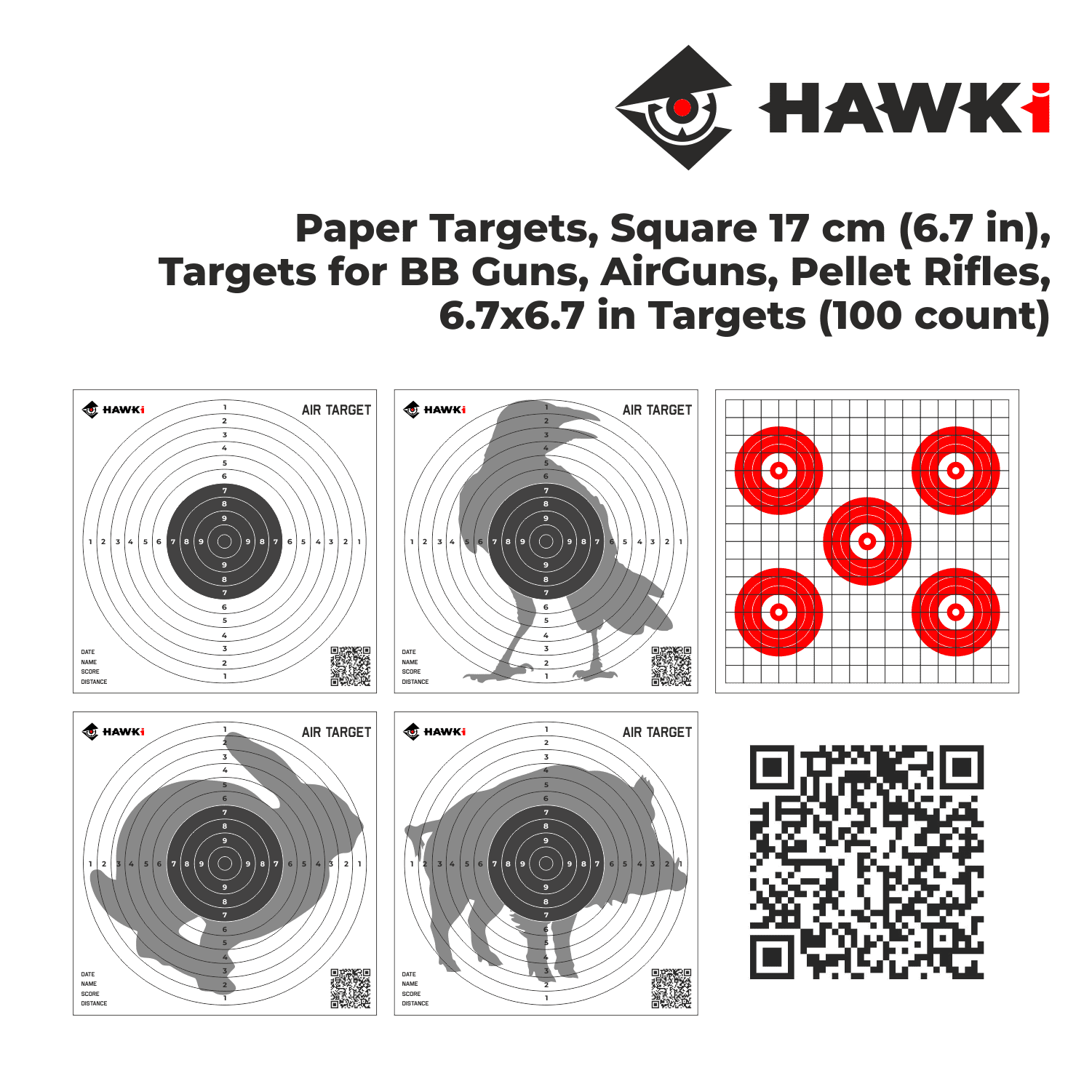 Hawki Paper Shooting Targets, Square 17cm (6.7in), Targets for Airguns