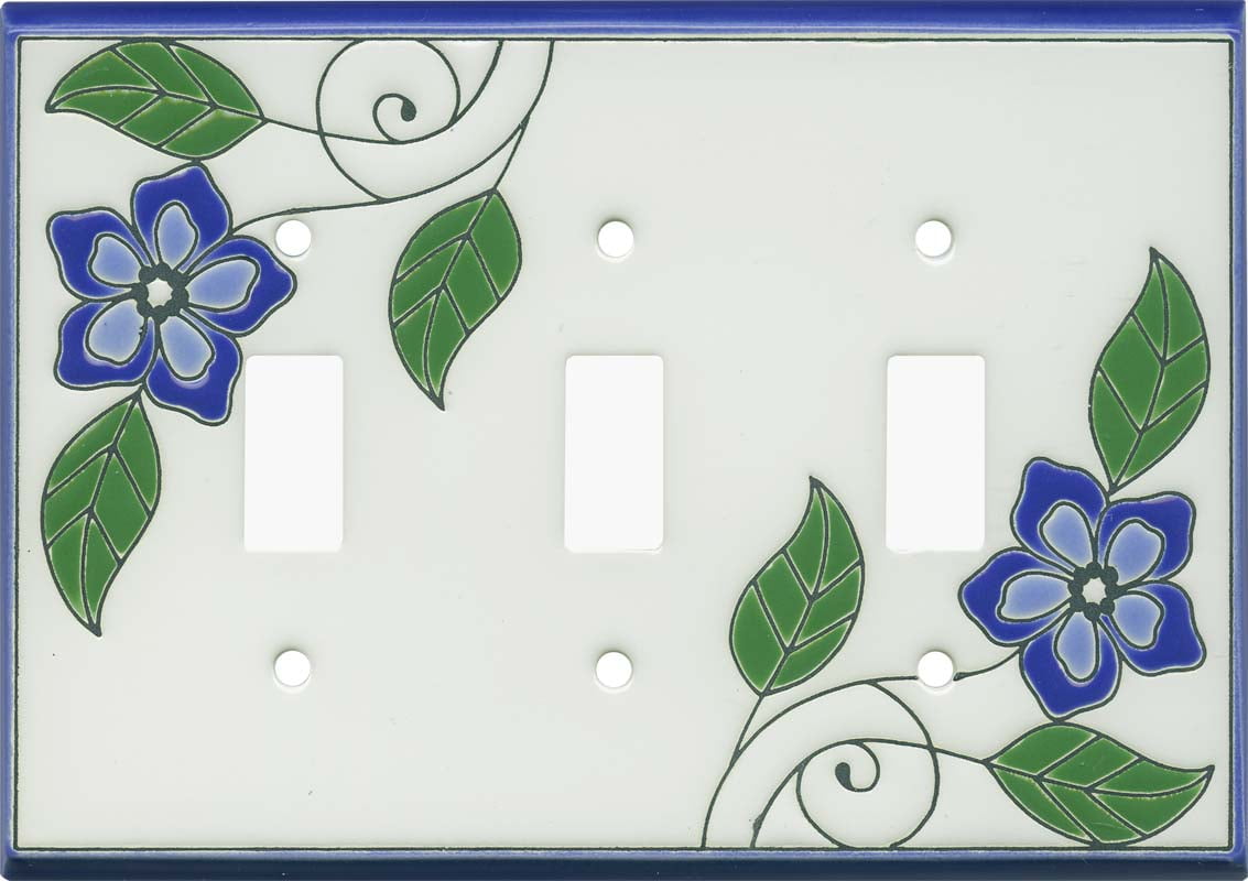 Switch Hits Blossoms Blue Ceramic 3 Toggle Light Switch Covers