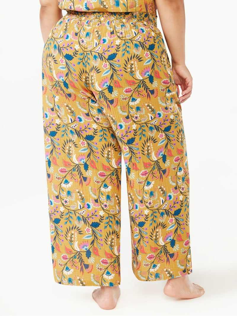 Joyspun Women's Smocked Waist Gauze Sleep Pants, Sizes S to 3X