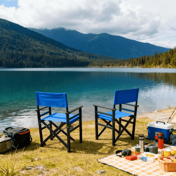 Director Chair Wood Canvas Folding & Stacking Chairs, Blue (Set of 2)