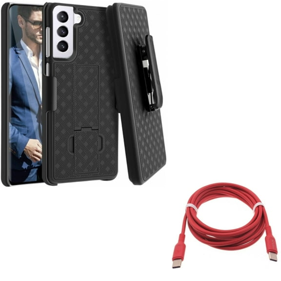 Case Belt Clip w Red 6ft Long Cable for Samsung Galaxy S21 Plus - Holster Swivel Cover, USB-C to Type-C PD Fast Charger Cord