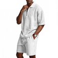 thumbnail image 3 of JAJAHO Mens Short Set Summer 2 Piece Outfits Waffle Short Sleeve Quarter Zip Collared Loose Fit T Shirt Comfortable Drawstring Shorts Jogging Suit Stylish Outfit, 3 of 9