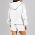 thumbnail image 3 of Elainilye Fashion Women Two Piece Outfits Casual Drawstring Hooded Long Sleeve Tops Sweatshirt With Pocket Shorts Set,White, 3 of 4