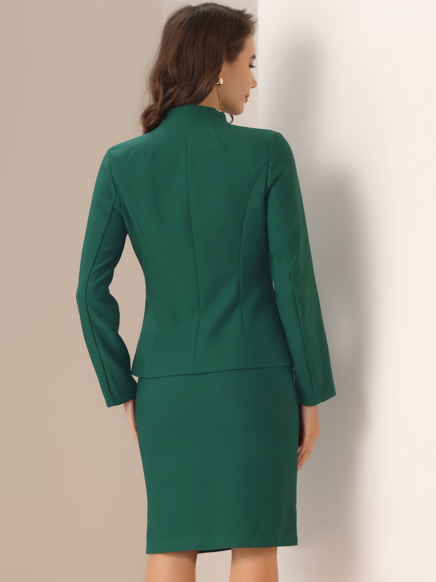 DARING DIVA Women's 2-Piece Business Blazer Pencil Skirt Suit Set S Green
