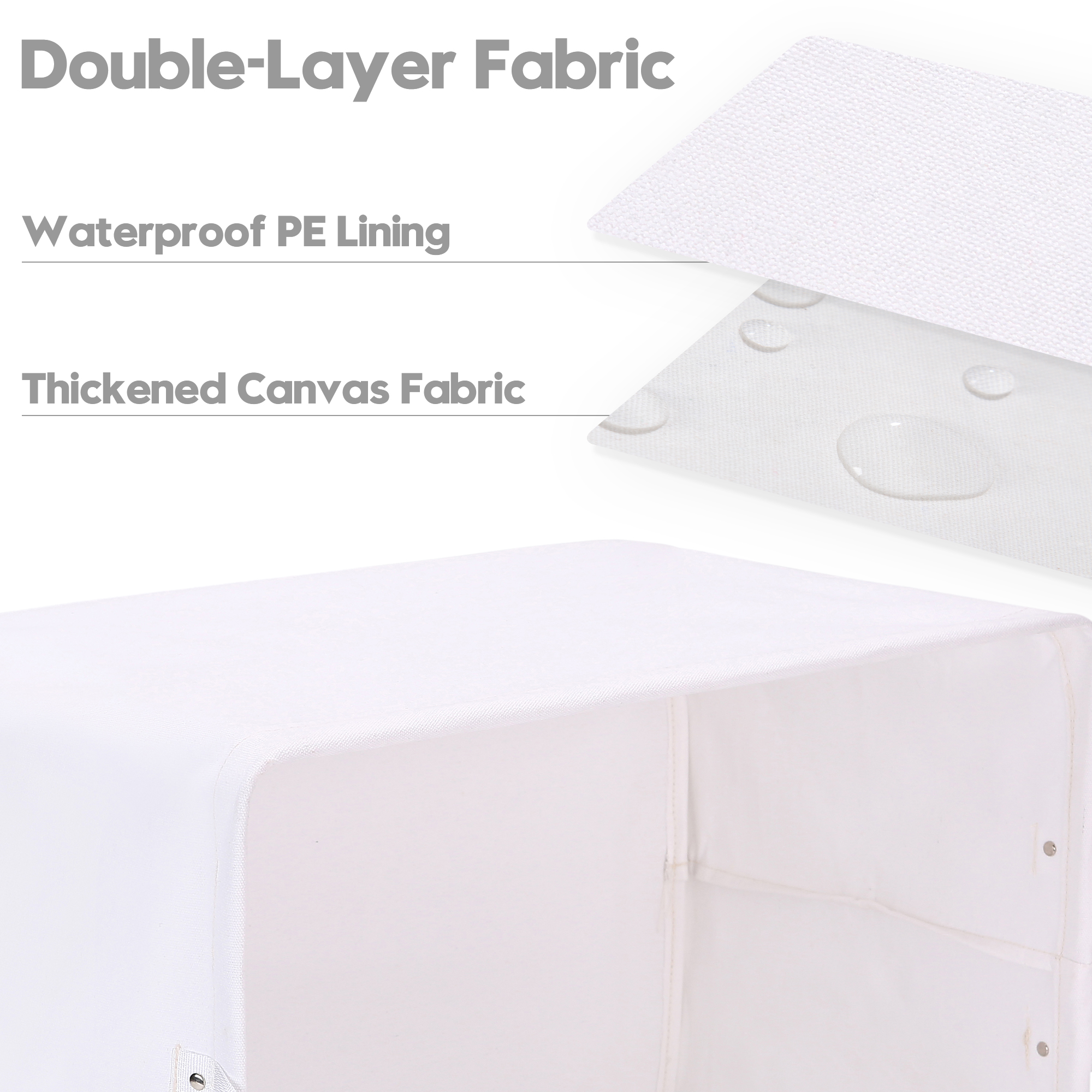 Sea Team 2-Pack Large Canvas Storage Bins for Shelves with Metal Frame, Rectangle Storage Baskets, Closet Organizers, Foldable Laundry Hampers, Containers for Clothing, Blankets, Toys, White