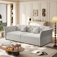 thumbnail image 2 of 74.4" Queen Pull Out Sofa Bed, Convertible Sleeper Sofa Couch with Handmade Fabric Flower Tufted Design, Multi-Functional Velvet Loveseat Couches Bed for Living Room, Apartment, Light Grey, 2 of 7
