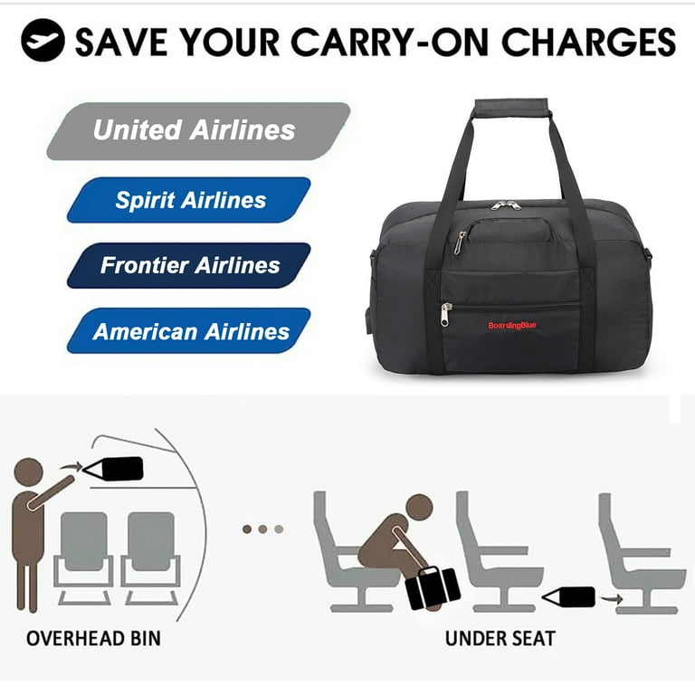 17 Personal Item Underseat Duffel Bag with Pillow for United Airlines Black