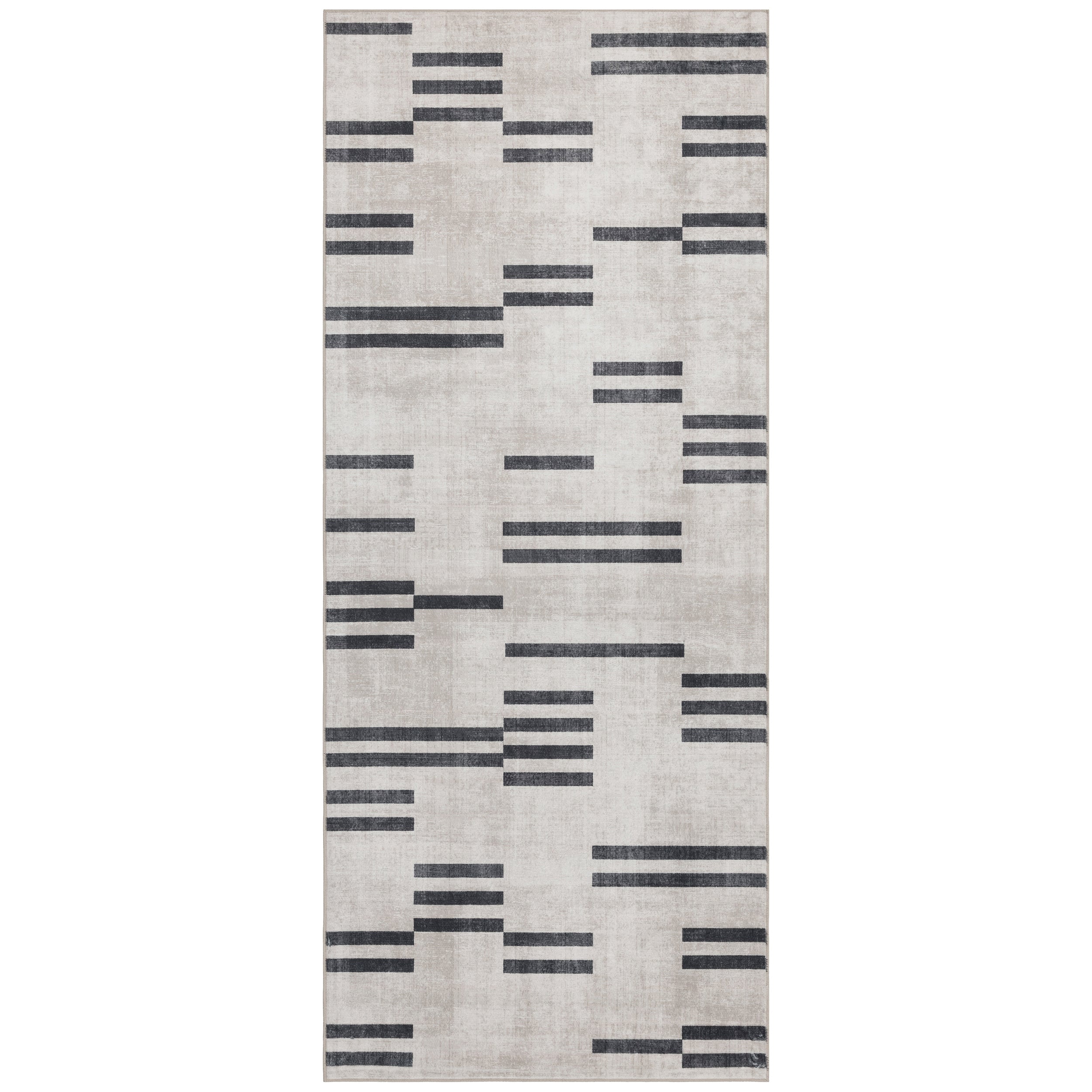 ReaLife Rugs Machine Washable Area Rug Runner - Living Room Bedroom Bathroom Kitchen Entryway Office - Padded Low Pile Stain Resistant Premium - Modern Geometric - Loki - Beige & Black 2'6" x 8'