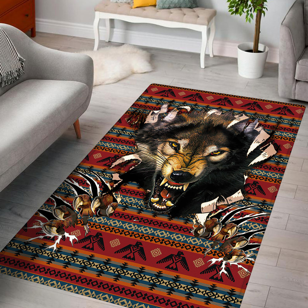Rectangle Area Rug For Living Room, Bedroom, Wolf Rug QNK608R - 3x5 ft ...