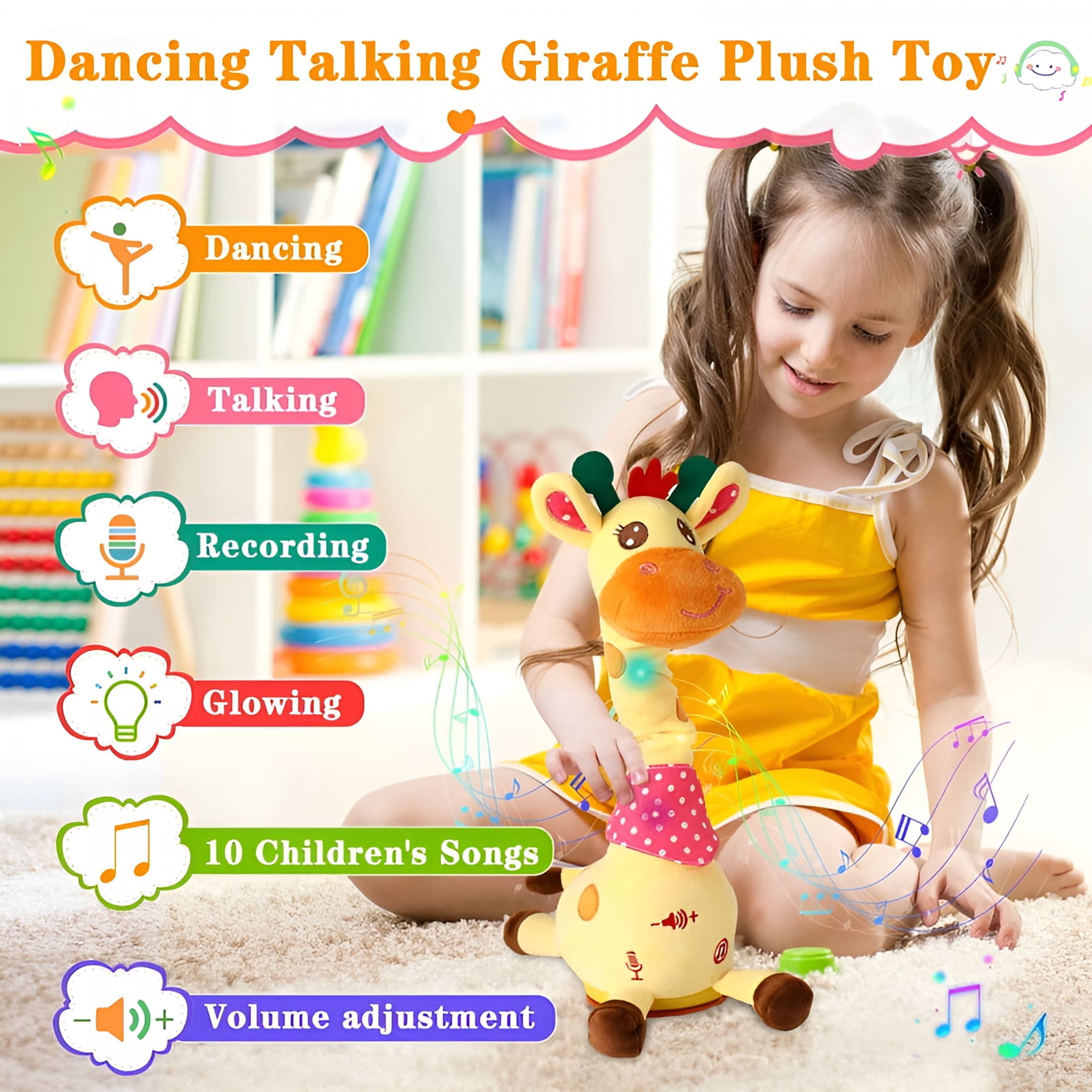 BESTSKY 2026 New Giraffe Stuffed Animal Baby Toys – Musical Plush,Adjustable Volume,15S Recording,Fits Indoor/Outdoor for Nursery,Bedroom,Playroom,Stroller Cute Gift(1Pc)