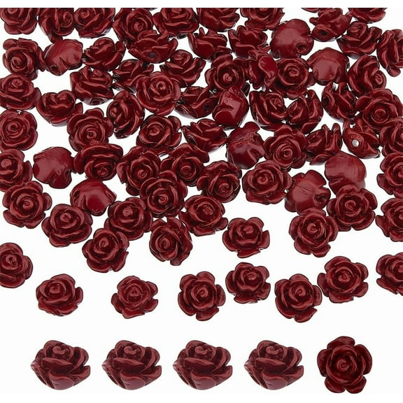 80Pcs Cinnabar Carved Rose Beads Dark Red Rose Beads Valentine Flower Bead 10mm Floral Charm Bead for Necklace Bracelet Jewelry Making Hole: 1.4mm