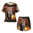thumbnail image 5 of Easygdp Elephant Sunset in Kenya Women's Pajama Set,Sleepwear with Buttoned Top and Elastic Waist Shorts, Ideal for Lounging, Yoga, Beach, and Casual Wear-3X-Large, 5 of 8