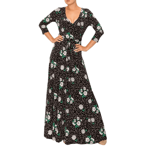 Pacificplex Womens Wrap Floral Maxi Dress Black Taupe (Small, Black-Taupe), Small, Black-Taupe