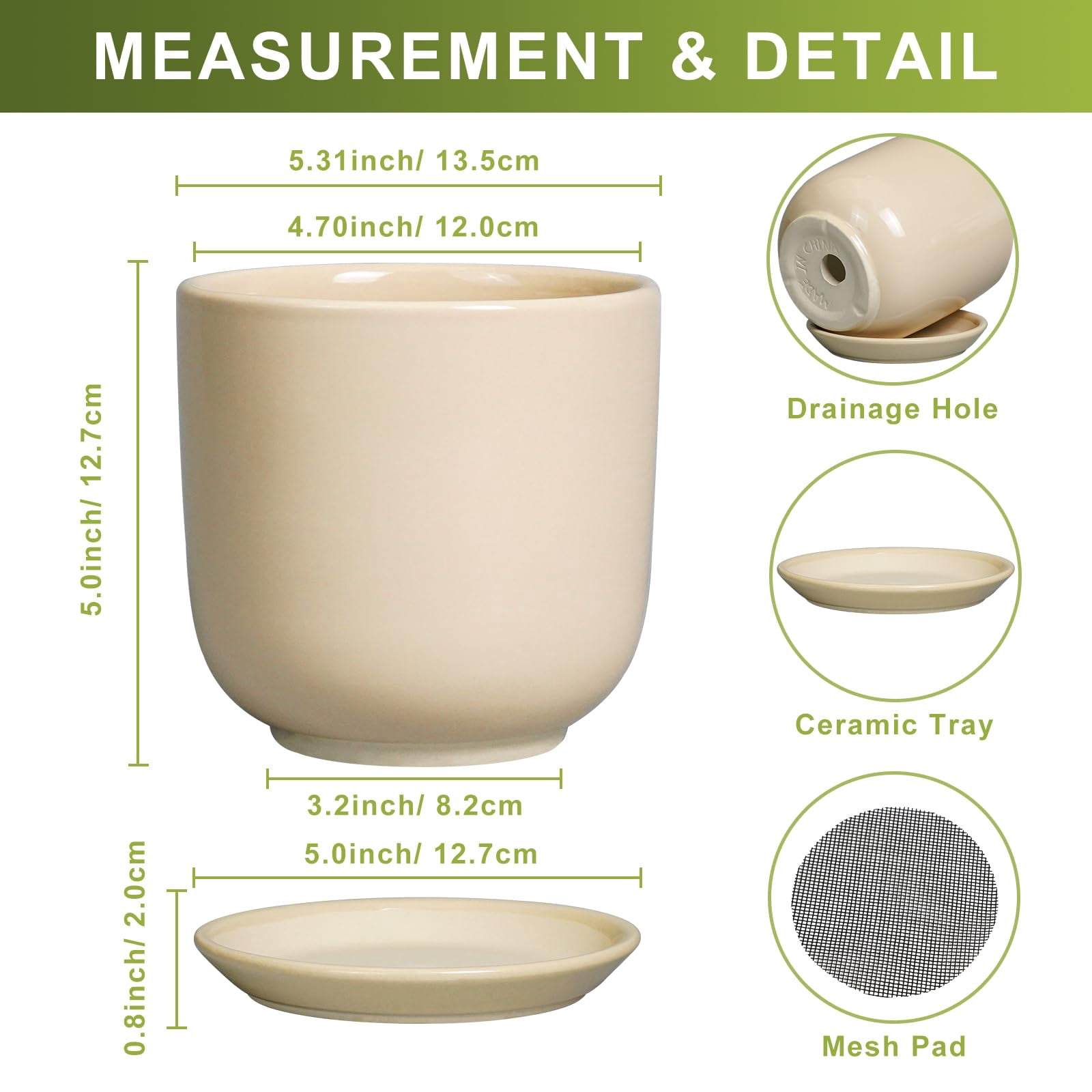 10 Inch Ceramic Planter with Drainage Hole and Saucer – Large Indoor Outdoor Flower Pot for Home Decor, Modern White Plant Pot