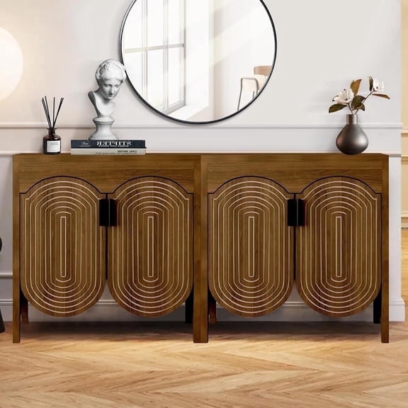 LEFHDA 2PCS Buffet Cabinet, Sideboard Cabinet with Storage, Accent Storage Cabinet with Carved Arc Door Design for Kitchen Dining Room, 2 Doors Buffet Cabinet with Adjustable Shelves