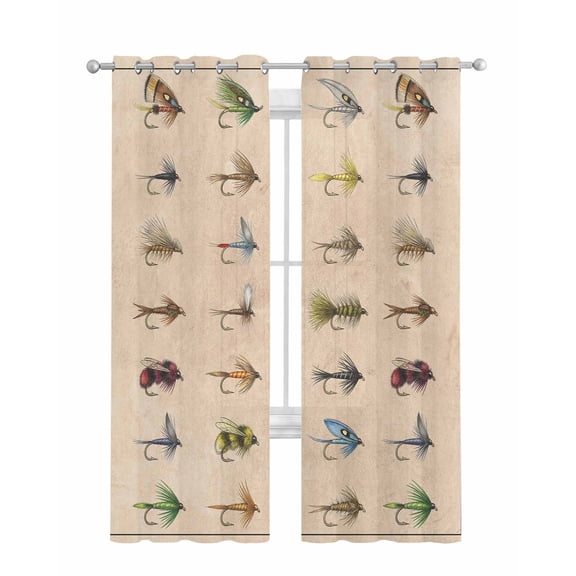 Ocean Fishhooks Sheer Curtains 84 Inch Length 2 Panels Set for Living Room/Bedroom, Vintage Coastal Fishing Pattern Brown Kitchen Curtains Grommet Semi-Sheer Curtains Window Treatments 52"x84"x2