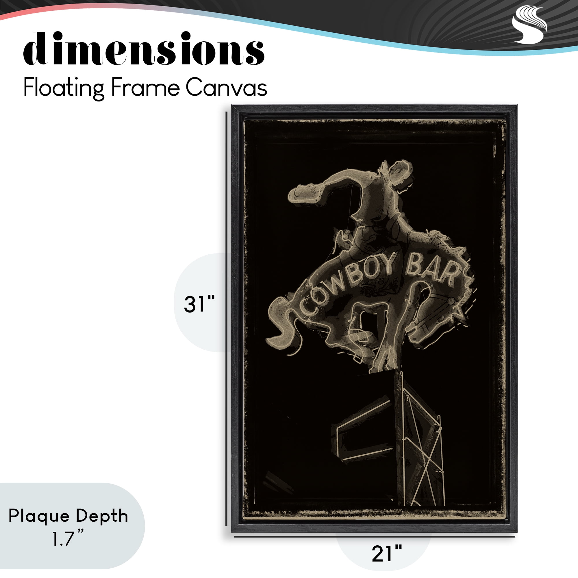 Stupell Industries Cowboy Bar on Black Black Framed Floater Canvas Wall Art, design by Grotto Studios