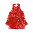 thumbnail image 3 of Doomiva Girls Modern Jazz Latin Dance Costume Halter Shiny Sequins Dress Performance Dancewear Red 12, 3 of 5