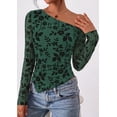 thumbnail image 4 of PRETTYGARDEN Womens Fall Trendy Off Shoulder Y2k Tops Tie Dye Mesh Long Sleeve Shirts Asymmetrical Ruched Floral Blouse, 4 of 8