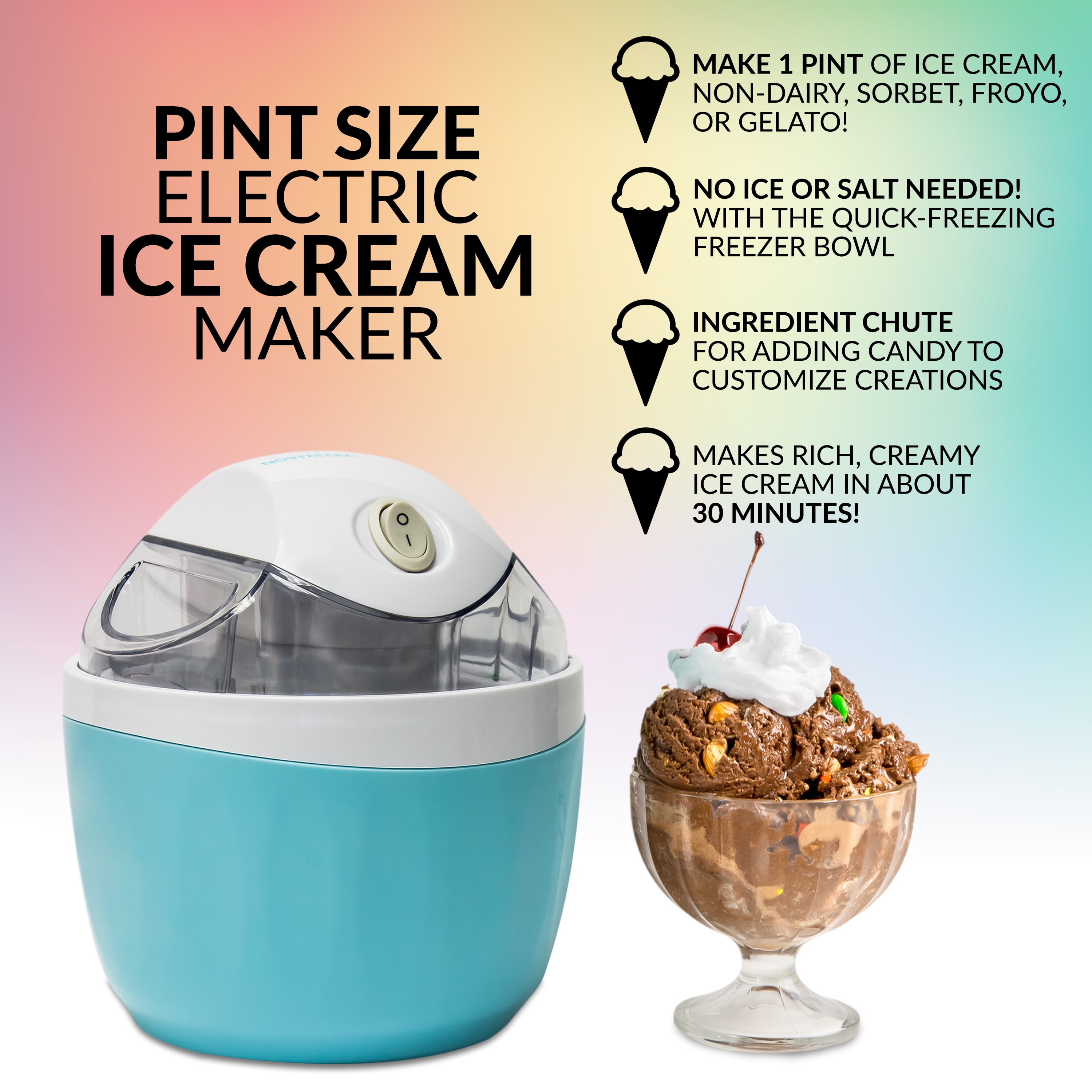 Nostalgia 1 Pint Gel Ice Cream Maker, Blue